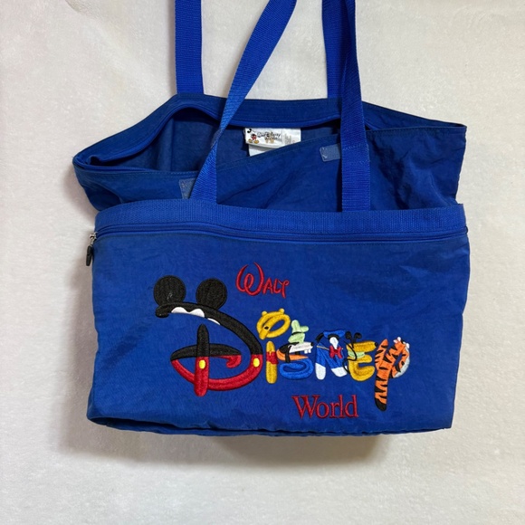 Vintage 2000s Disney Embroidered Cartoon Bag Blue Rare Donald, Mickey, Pooh - Picture 2 of 11